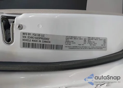 2023 Chrysler Pacifica Limited z USA, uszkodzony, nr VIN 2C4RC1GG3PR533452